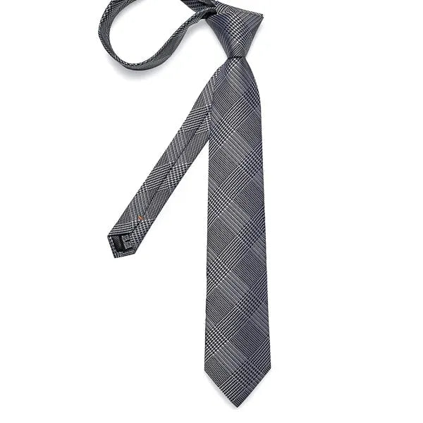 Mens Glen Plaid Silk Tie in Black and White - Classy Accessory for Formal Attire