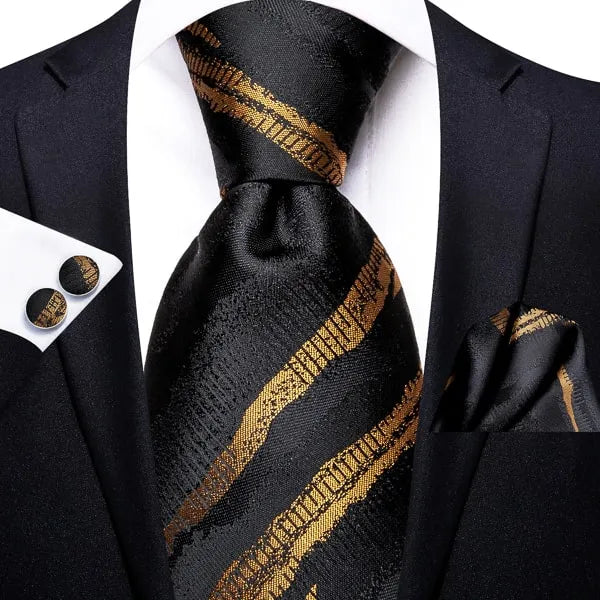 Mens Black Gold Camouflage Silk Tie - Classy Accessory for Formal Attire