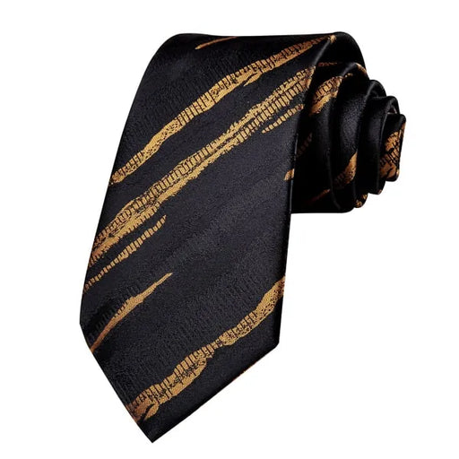 Mens Black Gold Camouflage Silk Tie - Classy Accessory for Formal Attire