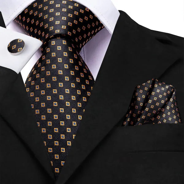 Modern Black Gold Polka Dot Silk Tie for Classy Men