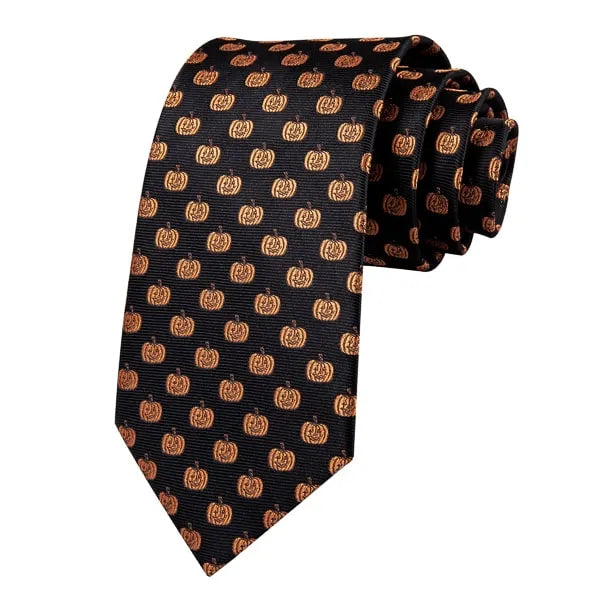 Elegant Black Gold Pumpkin Silk Tie for Men