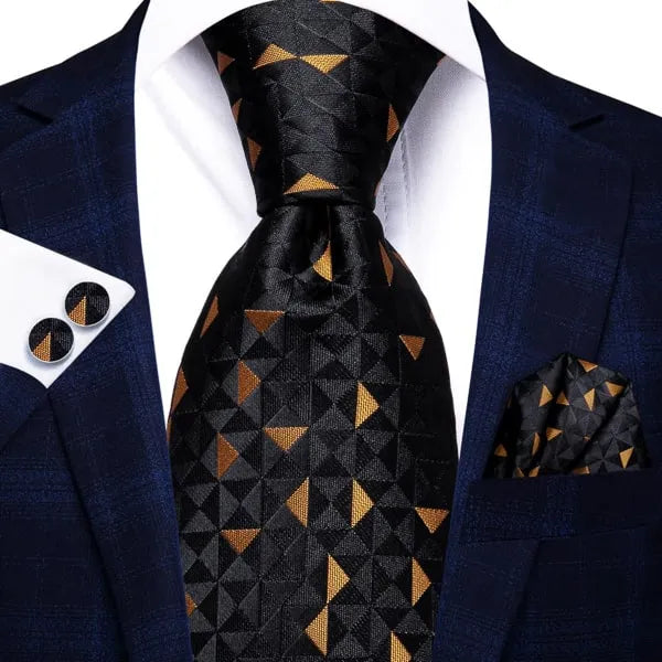 Black Gold Pyramid Silk Tie for Classy Men