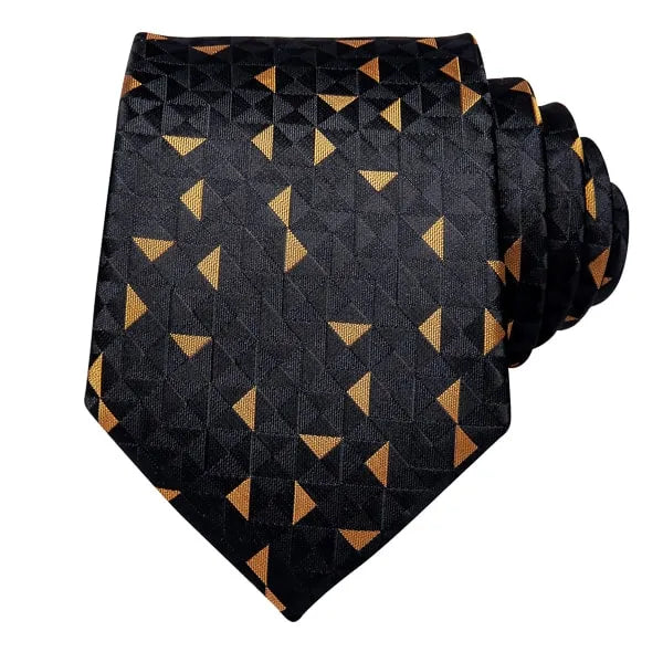 Black Gold Pyramid Silk Tie for Classy Men