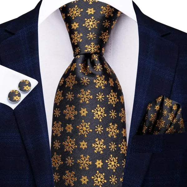 Black Gold Snowflake Silk Tie for Classy Men