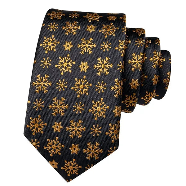 Black Gold Snowflake Silk Tie for Classy Men