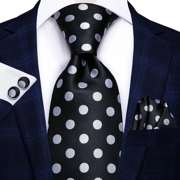 Black and White Polka Dot Silk Tie for Classy Men
