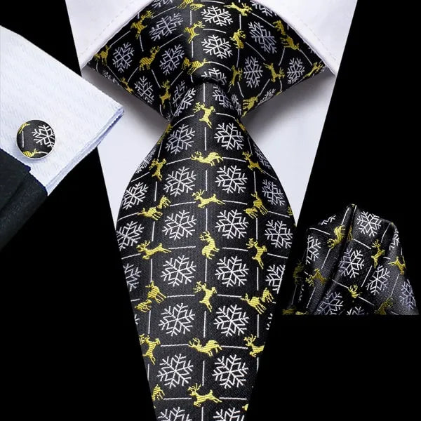 Winter Silk Tie for Men in Black and Yellow Gold - Classy Style