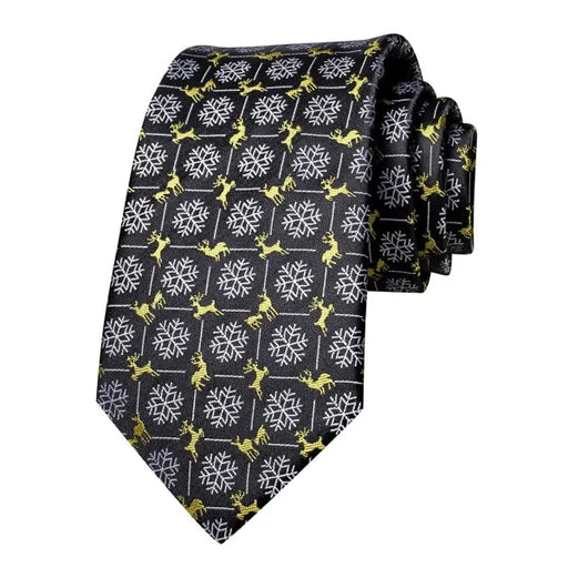 Winter Silk Tie for Men in Black and Yellow Gold - Classy Style
