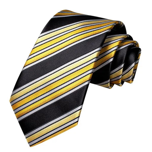 Silk Tie for Men in Black Yellow and White Stripes Classy Accessory