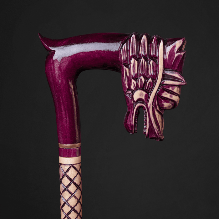 Red Dragon Head Walking Stick, Hand Craft Wooden Walking Cane