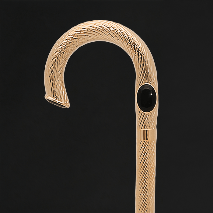 Precious Elegant Brass Walking Stick Classic with Black Stone