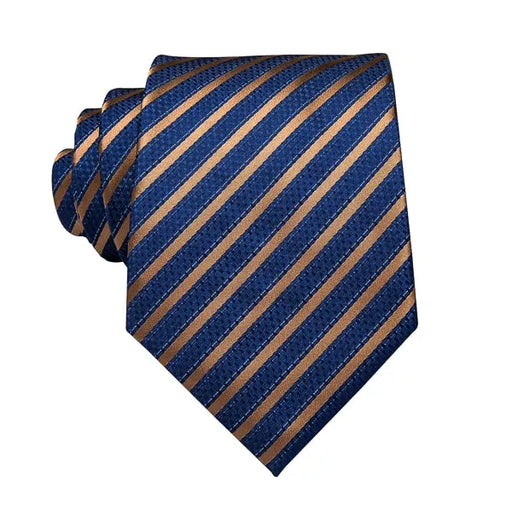 Blue Silk Tie with Copper Stripes - Classy Design for Men