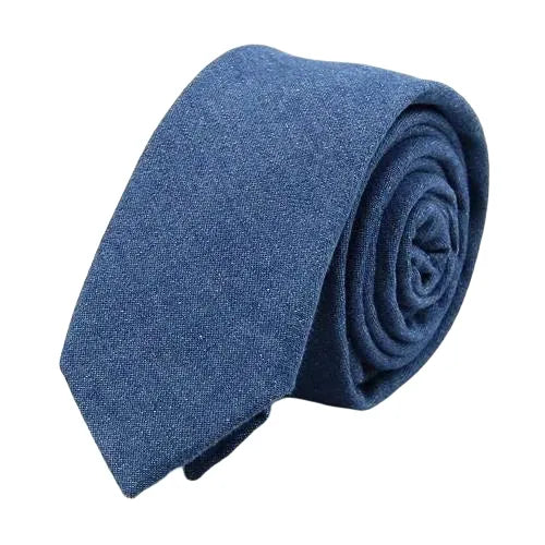 Light Blue Denim Skinny Tie for Men - Classy Cotton Accessory