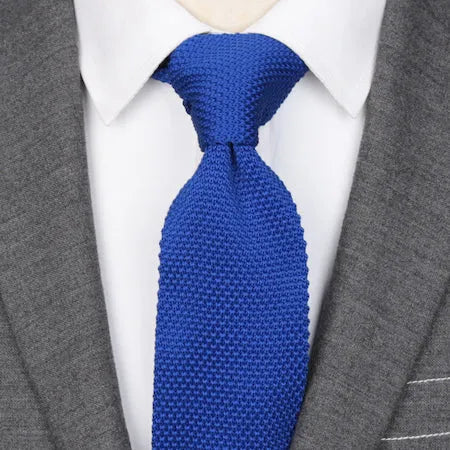 Solid Blue Knitted Tie for Classy Men Stylish Accessory for Formal Attire