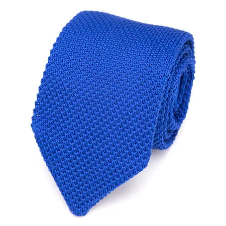 Solid Blue Knitted Tie for Classy Men Stylish Accessory for Formal Attire