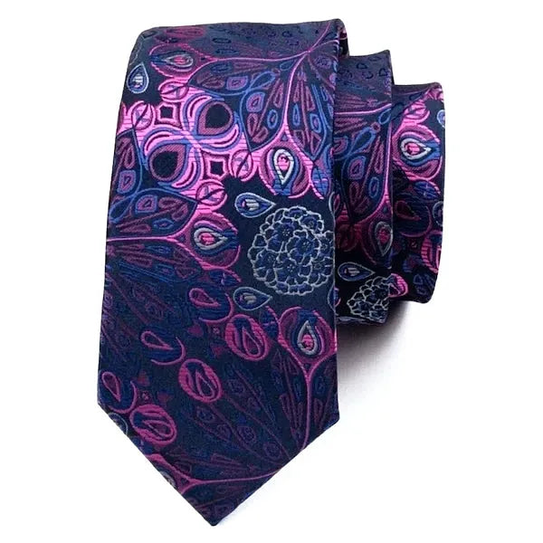 Peacock Pattern Silk Tie for Men in Blue and Pink - Classy Accessory