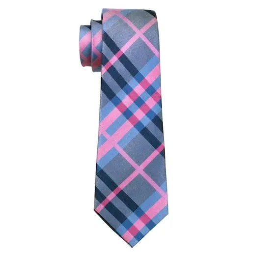 Blue and Pink Tartan Silk Tie for Men - Classy and Stylish Accessory