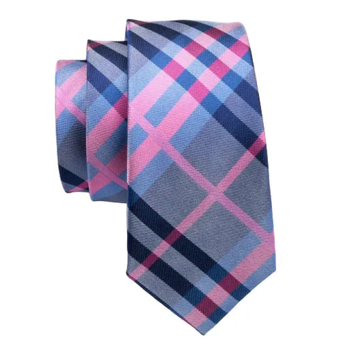 Blue and Pink Tartan Silk Tie for Men - Classy and Stylish Accessory
