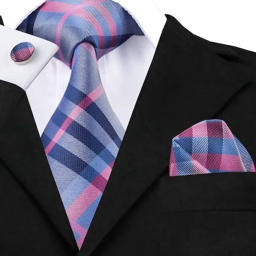 Blue and Pink Tartan Silk Tie for Men - Classy and Stylish Accessory