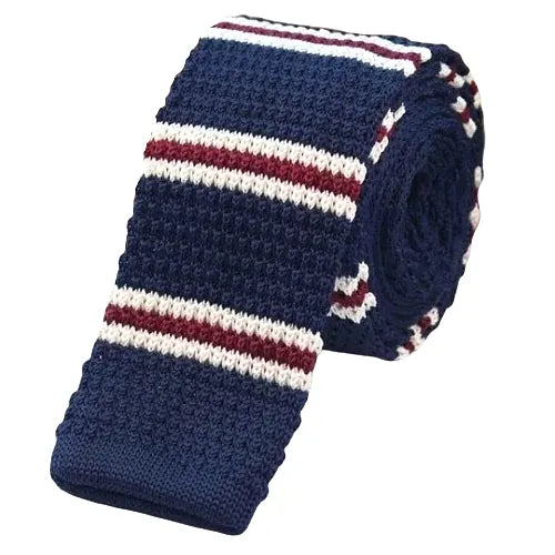 Square Knit Tie for Men in Blue Red and White - Classy Accessory