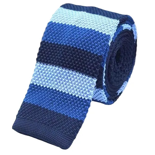 Blue Striped Knit Tie for Men - Classy Square Design