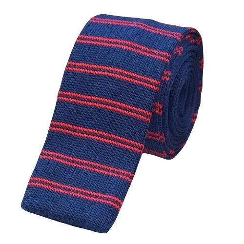 Blue and Red Striped Knit Tie for Classy Men