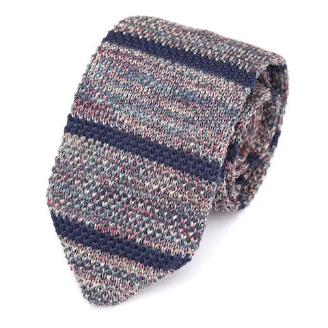 Mens Blue Striped Knitted Tie - Classy Accessory for Any Occasion