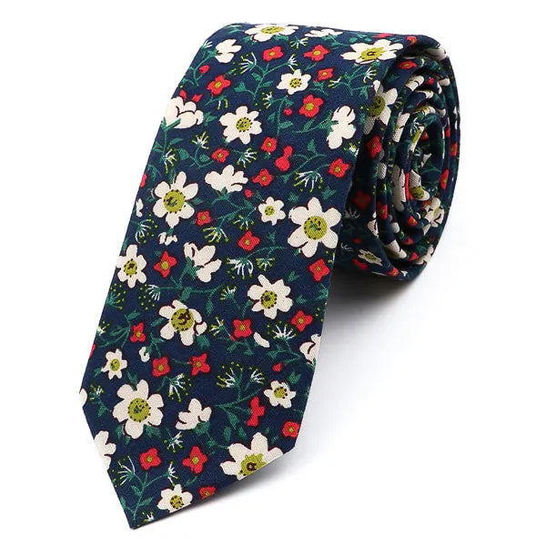 Floral Skinny Tie in Blue White and Red for Classy Men