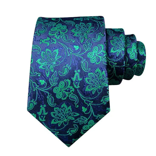 Silk Tie for Men in Blue Green Floral Pattern - Classy Accessory