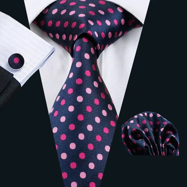 Silk Tie for Men - Classy Blue and Pink Polka Dots Design