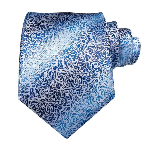 Blue Silver Floral Silk Tie for Classy Men - Elegant Accessory for Formal Events