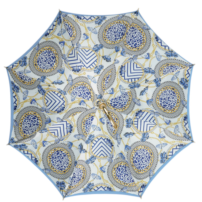 Premium Elegant Light Blue Umbrella with Gold-Plated Handle