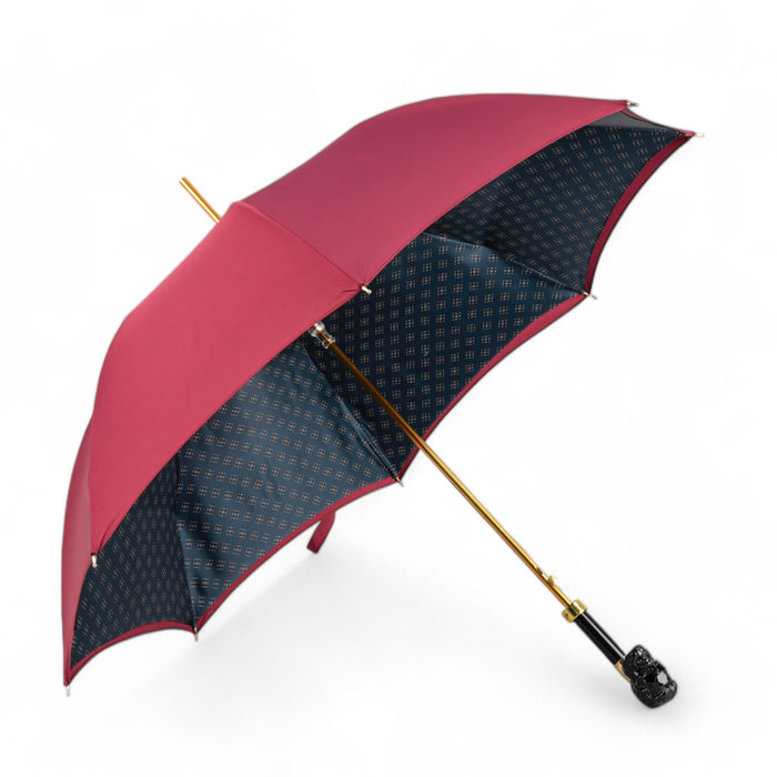 Bold Burgundy Umbrella with Artisan Skull Handle - Men's Collection