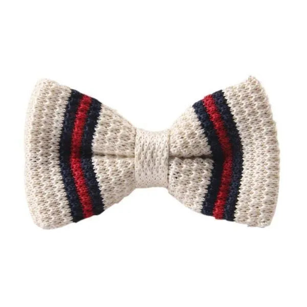 Knitted Bow Tie for Men - Elegant White and Red Design