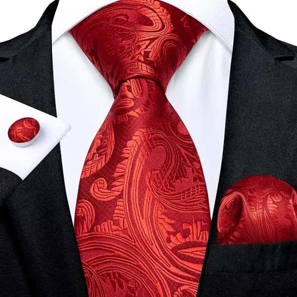 Bright Red Paisley Silk Tie for Men - Classy Elegant Accessory