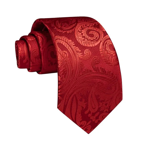 Bright Red Paisley Silk Tie for Men - Classy Elegant Accessory