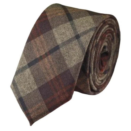 Brown Checkered Cotton Necktie for Classy Men