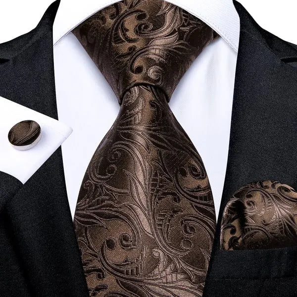 Brown Floral Silk Necktie for Classy Men
