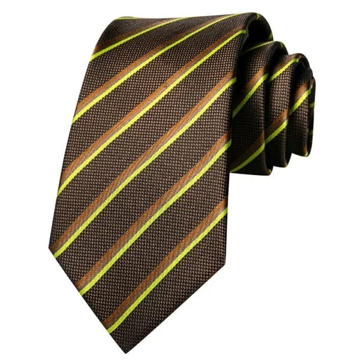 Brown and Yellow Striped Silk Tie for Classy Men
