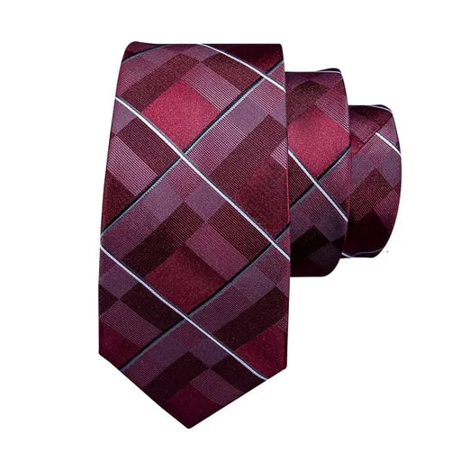 Burgundy Red Checkered Silk Tie for Classy Men