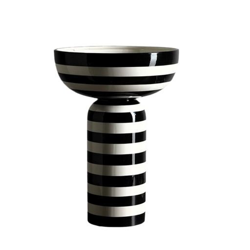Classic Black and White Striped Ceramic Vase