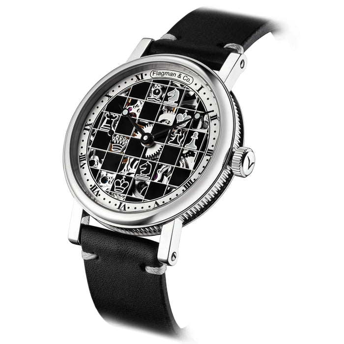 Handmade Chess Skeleton Watch Mechanical Steampunk Timepiece