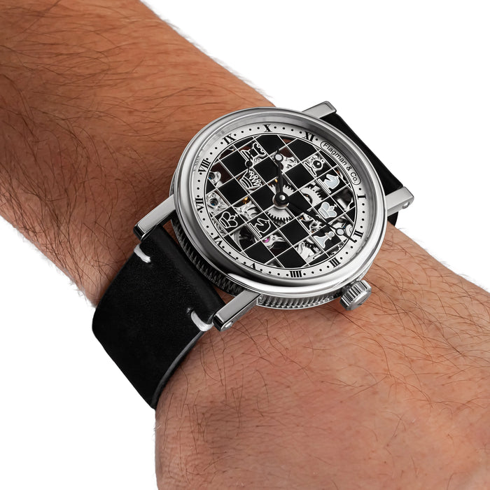 Handmade Chess Skeleton Watch Mechanical Steampunk Timepiece