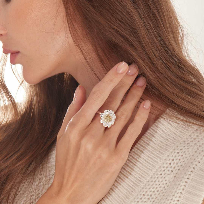 Silver Sunflower Adjustable Ring