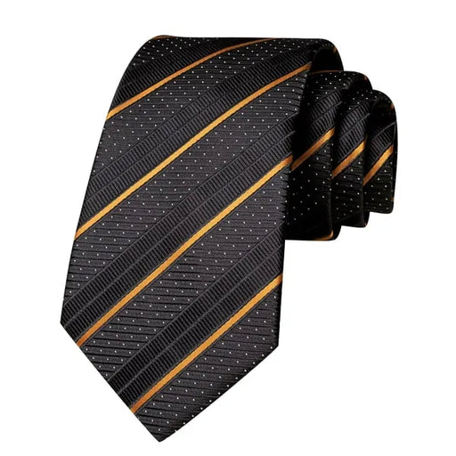 Silk Tie for Men in Carbon Black with Elegant Gold Stripes