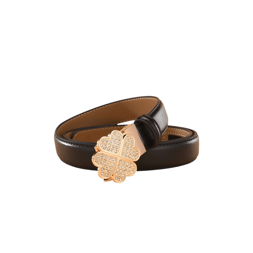 Leather Belt With Rhinestone Clover Buckle, Selina Model