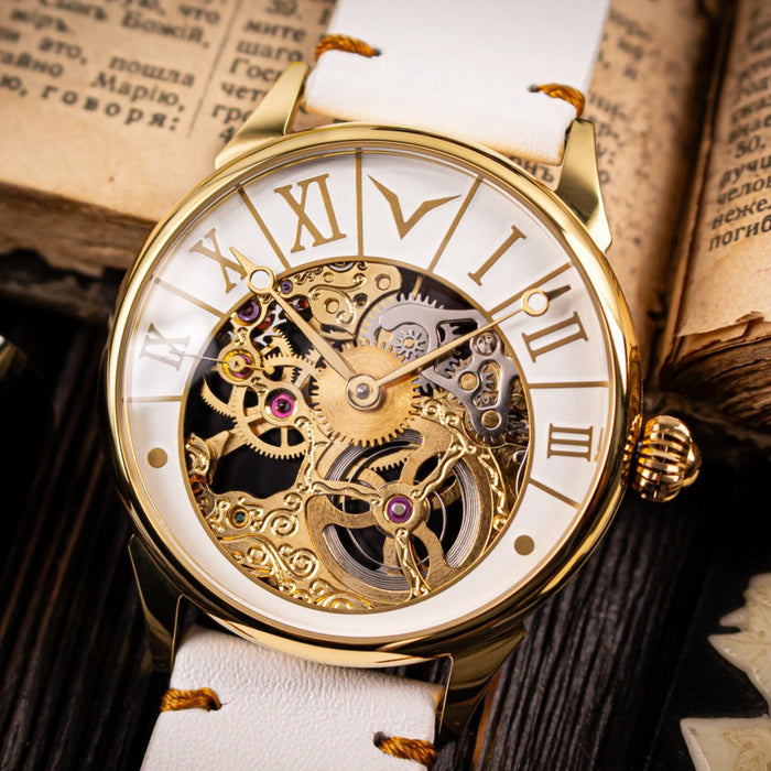 Handmade Unisex Skeleton Watch Art Deco Mechanical Timepiece