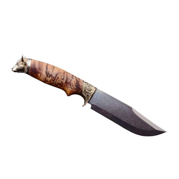 Personalized Handcrafted Knife Brass Bull Maple Burl