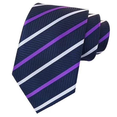 Classic Blue and Purple Striped Silk Tie for Men - Elegant Accessory