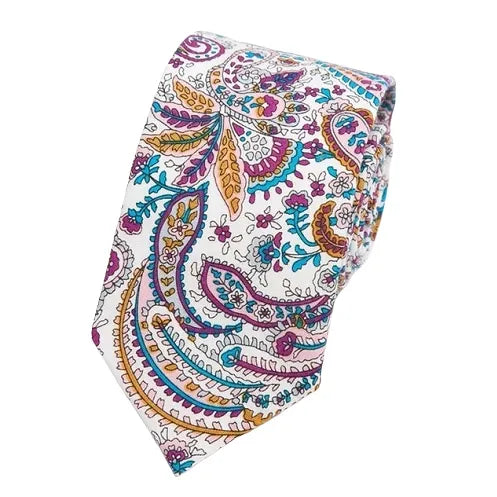 Colorful Paisley Floral Skinny Cotton Tie for Classy Men